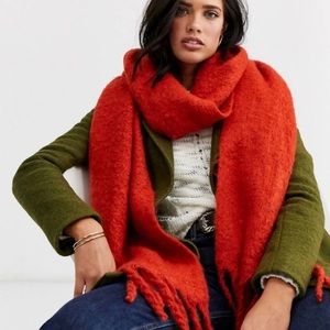 ASOS Red fluffy long scarf with tassels